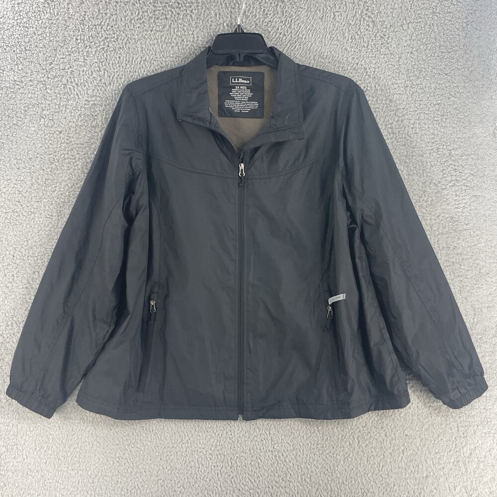 LL Bean Womens Windbreaker Jacket Sz 2X Nylon Black Pockets Gorpcore